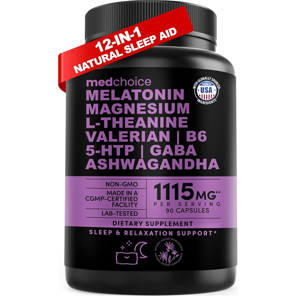 MEDCHOICE 12-in-1 Natural Sleep Aid 90 capsules front bottle view