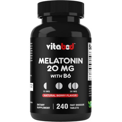 Vitabod Melatonin 20mg 240 Fast Dissolve Tablets front view bottle for natural sleep aid.