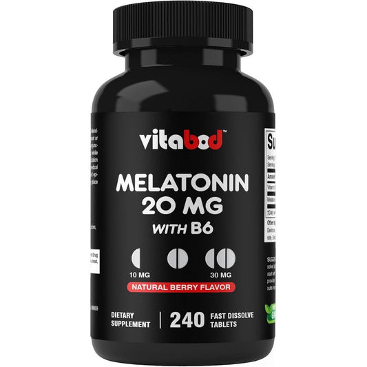 Vitabod Melatonin 20mg 240 Fast Dissolve Tablets front view bottle for natural sleep aid.