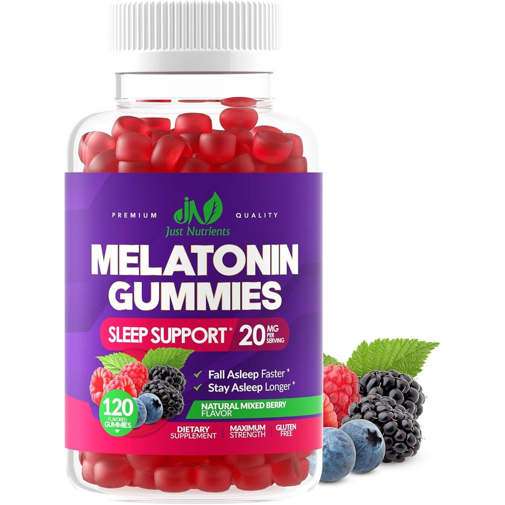 Just Nutrients Melatonin 20mg sleep support gummies front bottle view