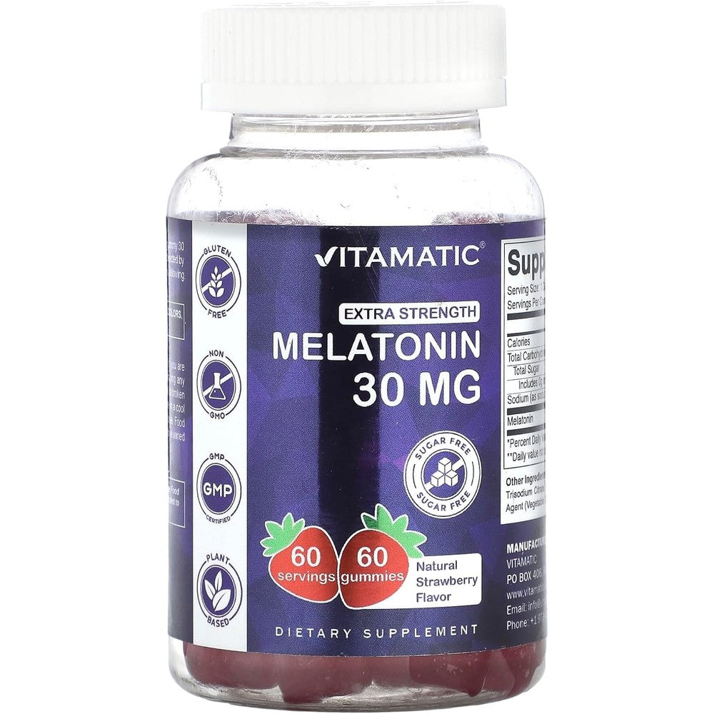 Vitamatic Sugar Free Melatonin 30mg front view showing premium sleep support packaging