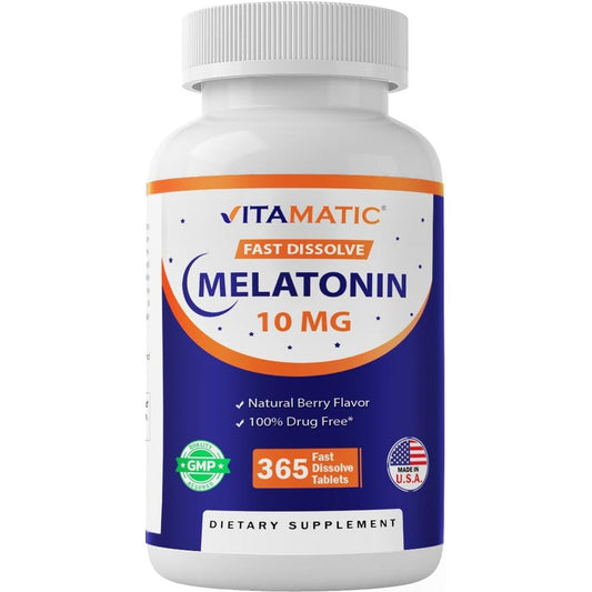 Vitamatic Melatonin 10mg front view bottle for sleep support
