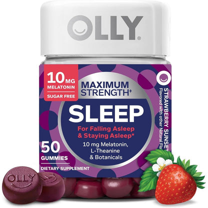 OLLY Maximum Strength Sleep Gummies front view bottle for healthy sleep support