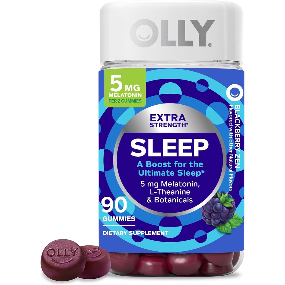 OLLY Extra Strength Sleep Gummy Supplement front view bottle of imported melatonin sleep aids.