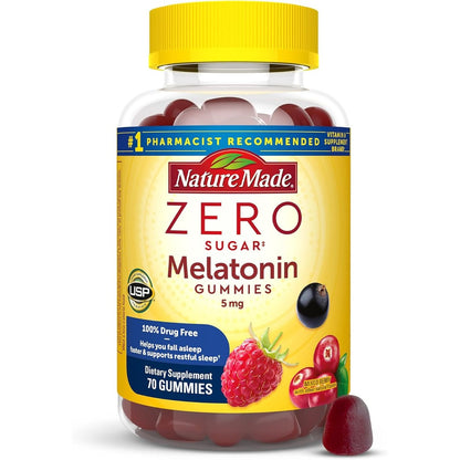 Nature Made Zero Sugar Melatonin 5mg Strawberry Gummies front view bottle