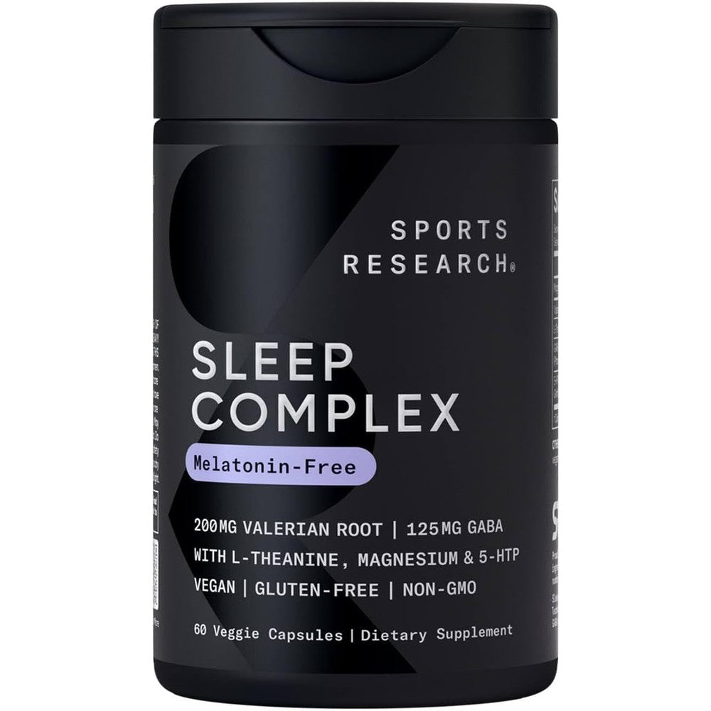 Sports Research Sleep Complex Melatonin Free 60 Veggie Capsules front bottle view