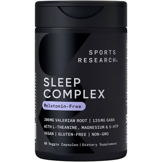 Sports Research Sleep Complex Melatonin Free 60 Veggie Capsules front bottle view