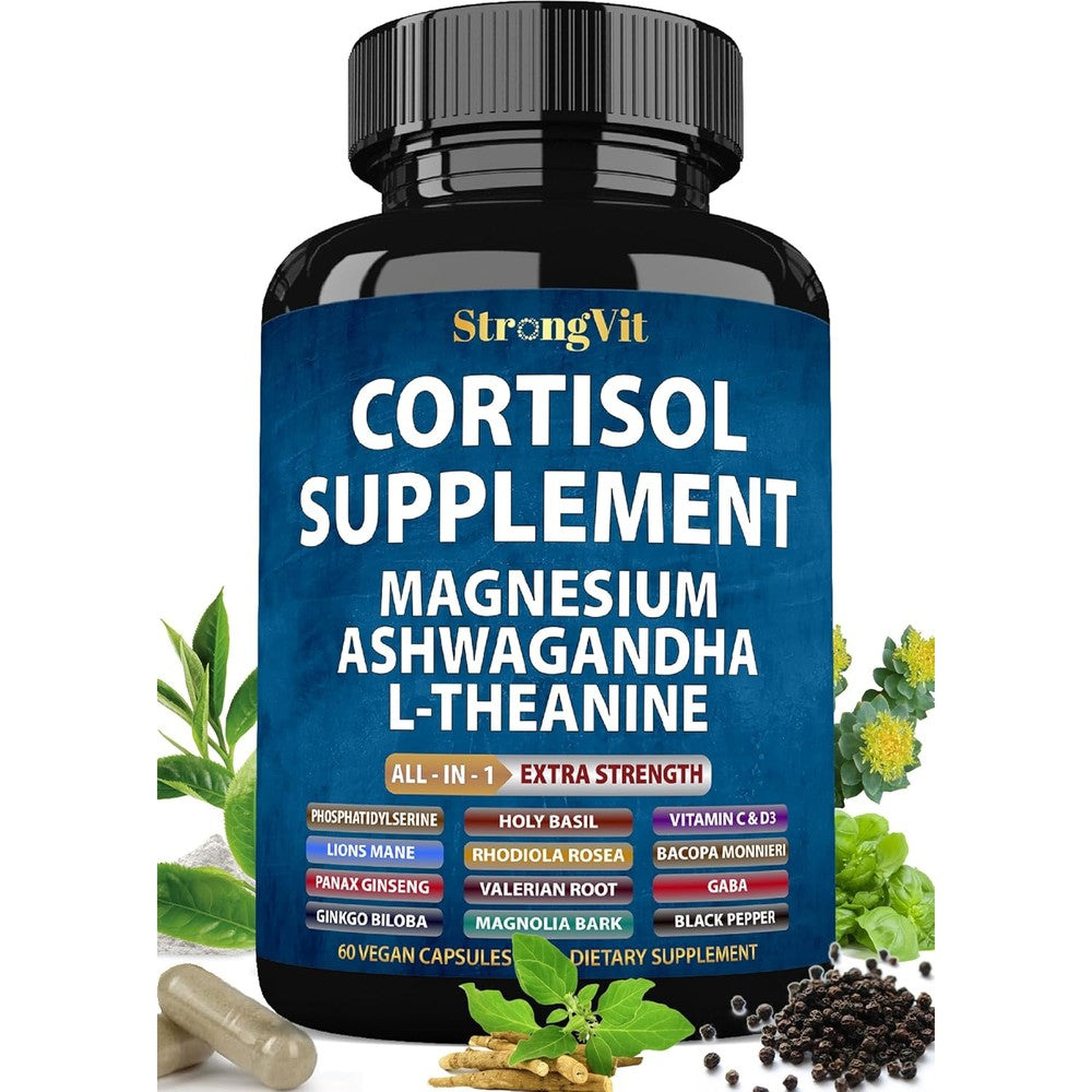 StrongVit Cortisol Manager supplement front view for natural stress relief.