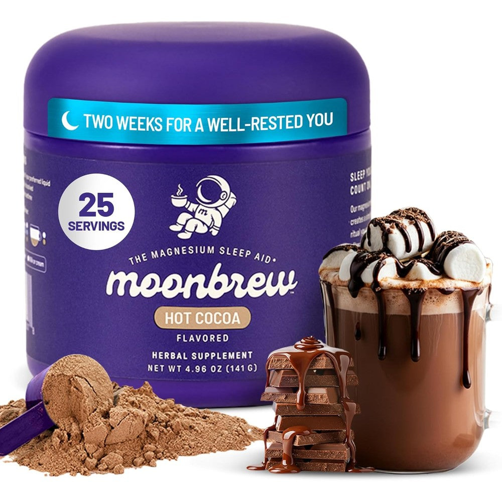 MoonBrew Nighttime Magnesium Hot Cocoa canister front view