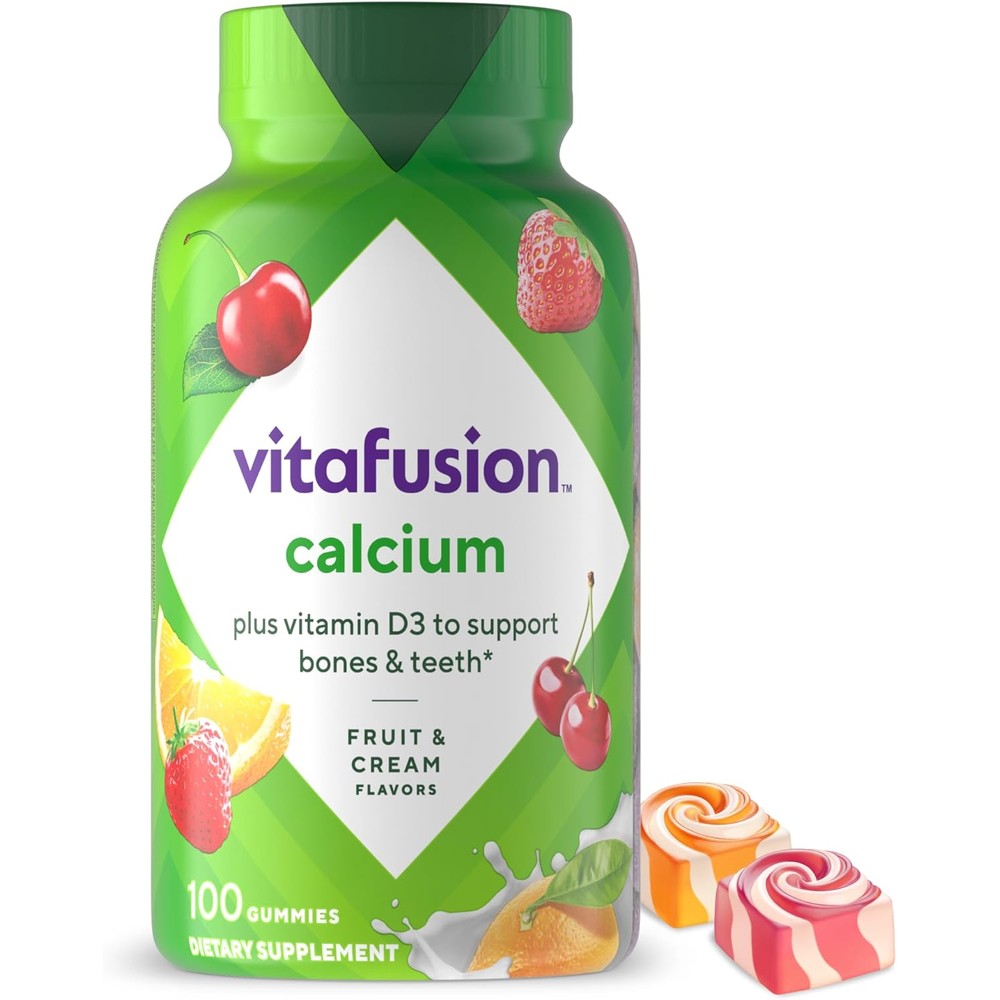 Vitafusion Calcium 100 Gummies front view bottle for adult bone health support