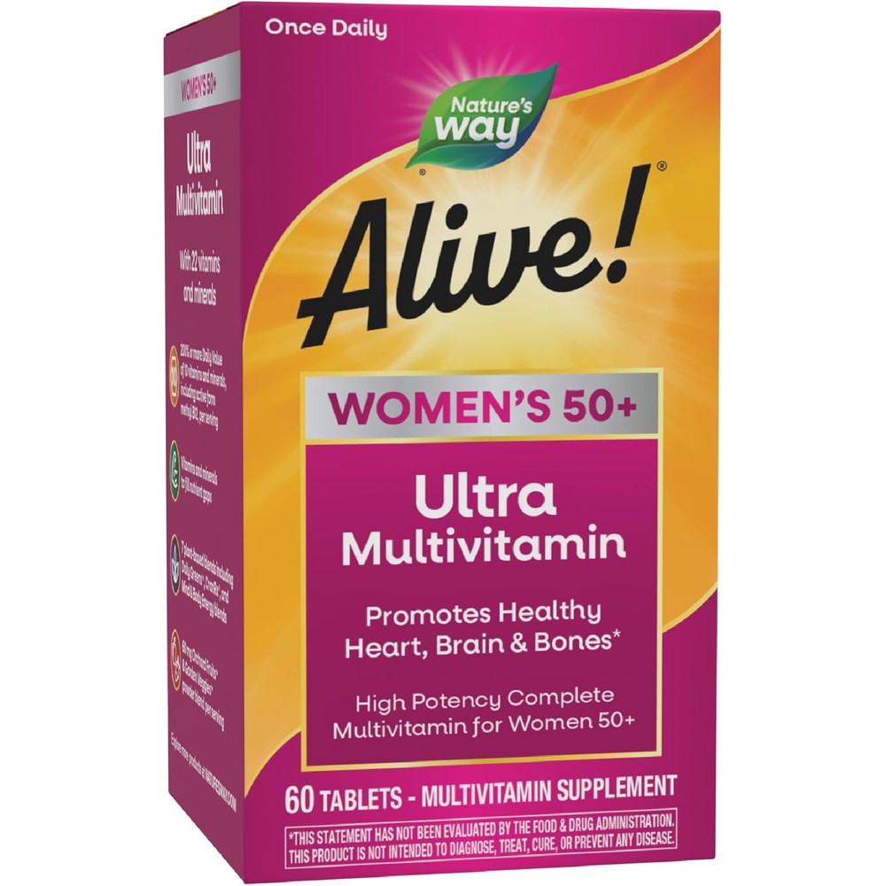 Nature's Way Alive Women's 50 plus Ultra Multivitamin 60 tablets front packaging bottle on Rudra Retails store