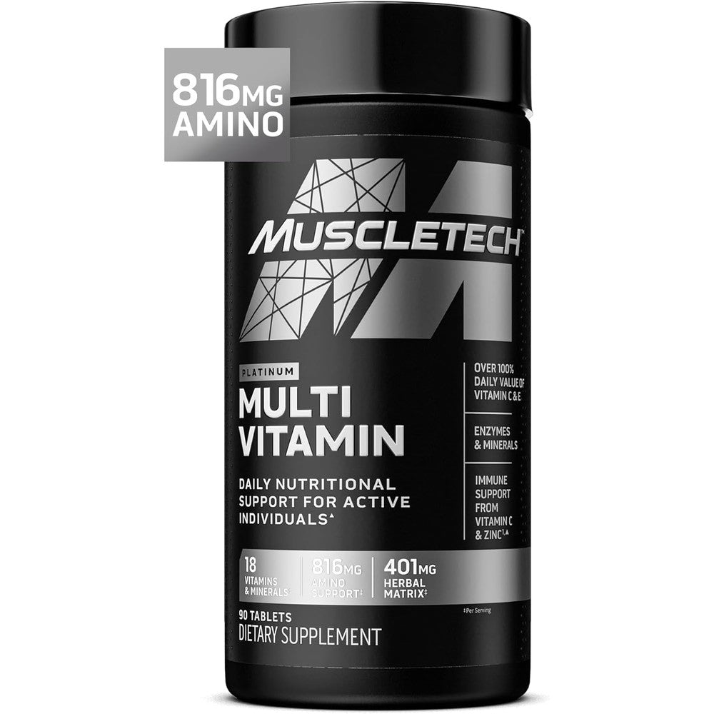 MuscleTech Platinum Multivitamin ninety tablets bottle front view showing product labels