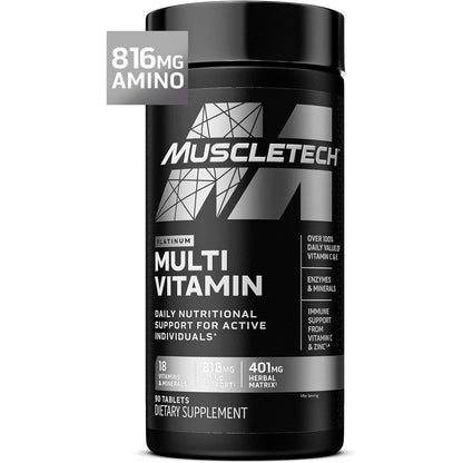 MuscleTech Platinum Multivitamin ninety tablets bottle front view showing product labels