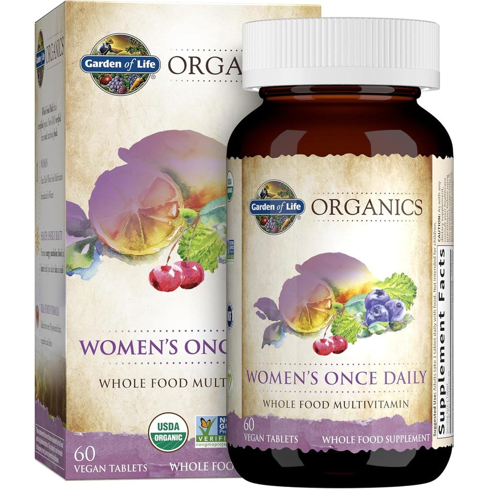 Garden of Life Organics Women's Once Daily Multivitamin 60 Tablets front view bottle packaging