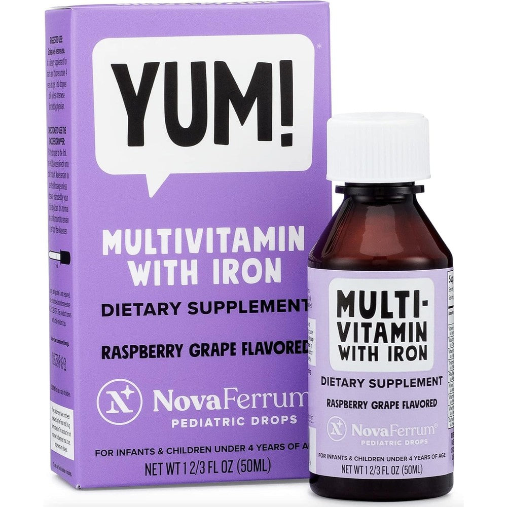 NovaFerrum Yum Liquid Multivitamin with Iron packaging front view for kids immunity support