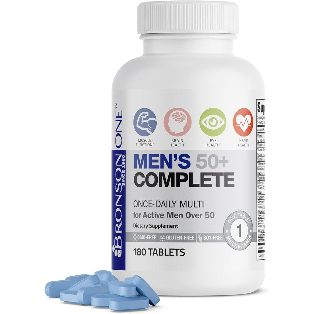 Bronson One Daily Men's 50 Plus Complete Multivitamin 180 Tablets front bottle view