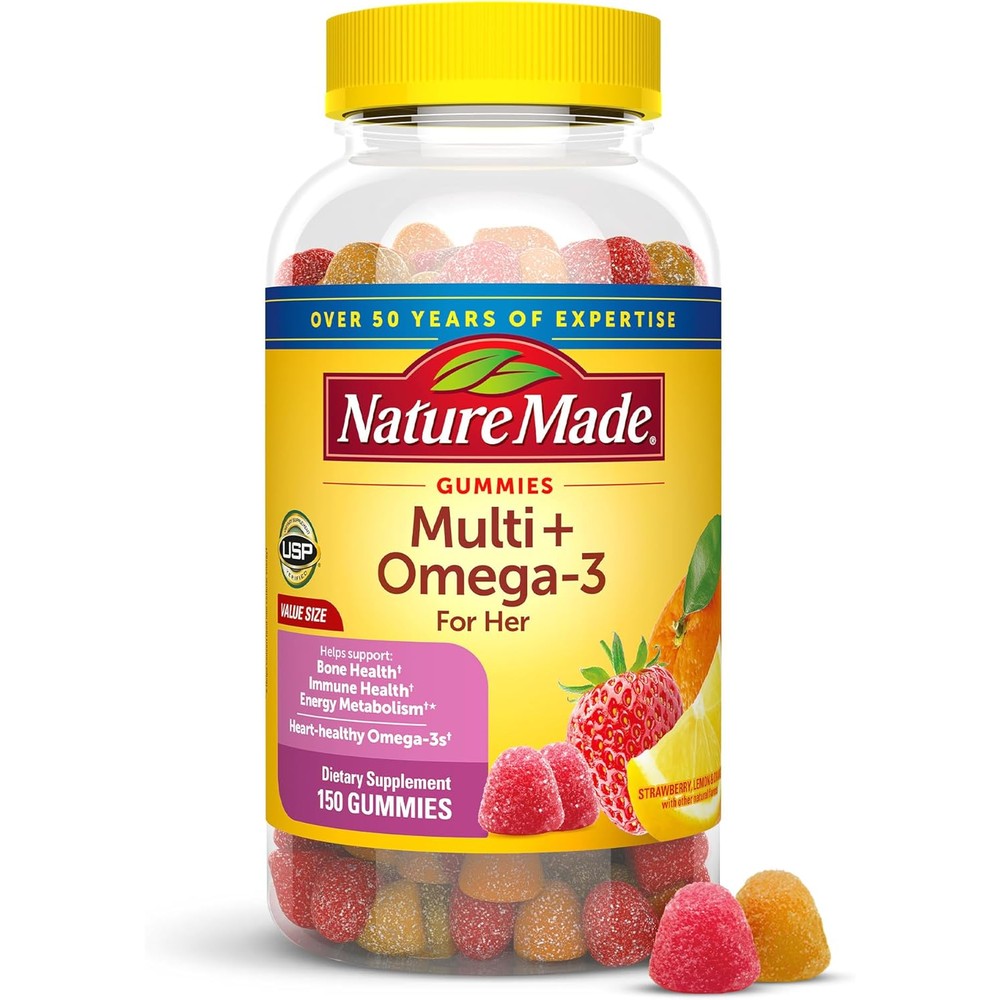Nature Made Womens Gummy Multivitamins front view showing 150 dietary supplement gummies bottle