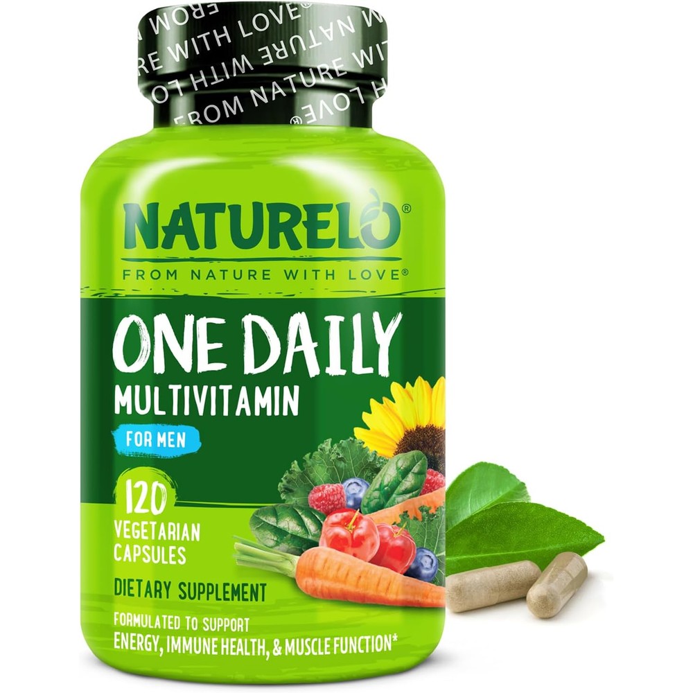 NATURELO Mens Multivitamins One Daily 120 vegetarian capsules front view bottle packaging
