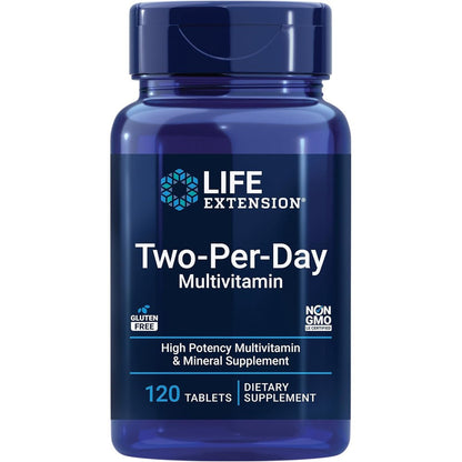 Life Extension Two-Per-Day Multivitamin 120 Tablets front bottle view authentic USA import