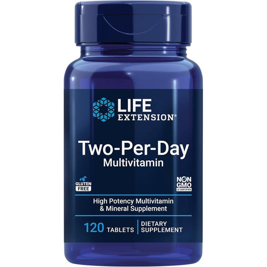 Life Extension Two-Per-Day Multivitamin 120 Tablets front bottle view authentic USA import