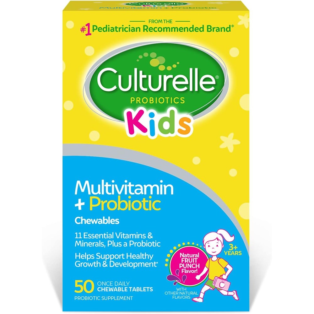 Culturelle Kids Complete Chewable Multivitamin and Probiotic 50 count front bottle view