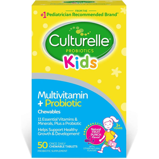 Culturelle Kids Complete Chewable Multivitamin and Probiotic 50 count front bottle view