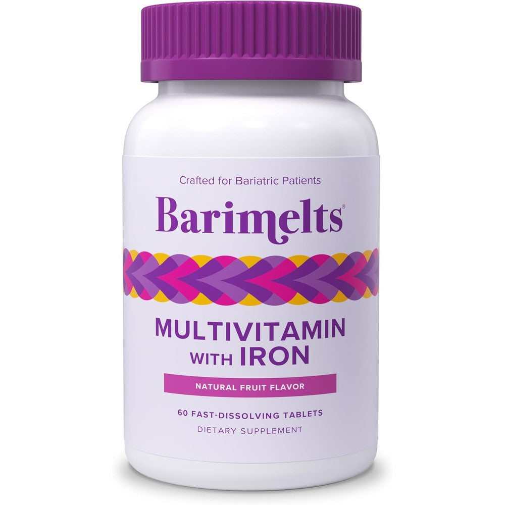 BariMelts bariatric multivitamin with iron sixty tablets front view bottle