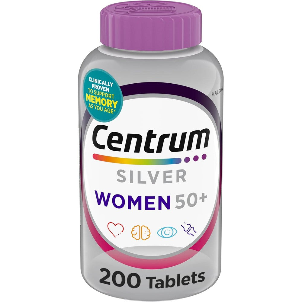 Centrum Silver Women 50 Plus Multivitamin 200 Tablets front view bottle showing premium USA imported packaging