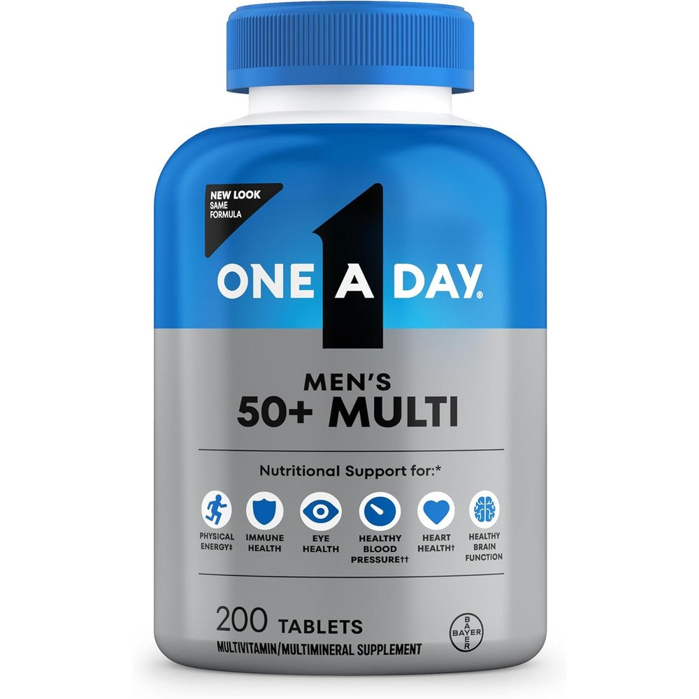 One A Day Men's 50 Plus Healthy Advantage Multivitamin 200 tablets front bottle view