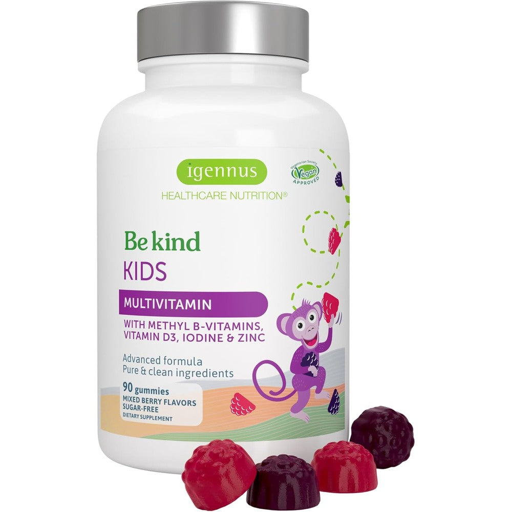 Igennus Methylated Kids Multivitamin Gummies bottle front view for premium children supplements.
