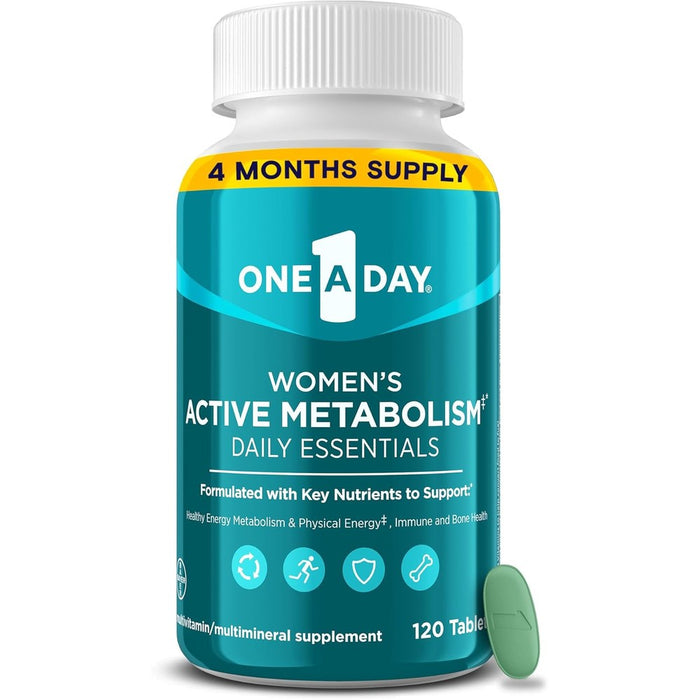 One A Day Womens Active Metabolism Multivitamin front view of bottle packaging