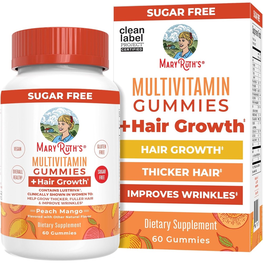 MaryRuth's Multivitamin Hair Growth Gummies front view bottle for thicker hair
