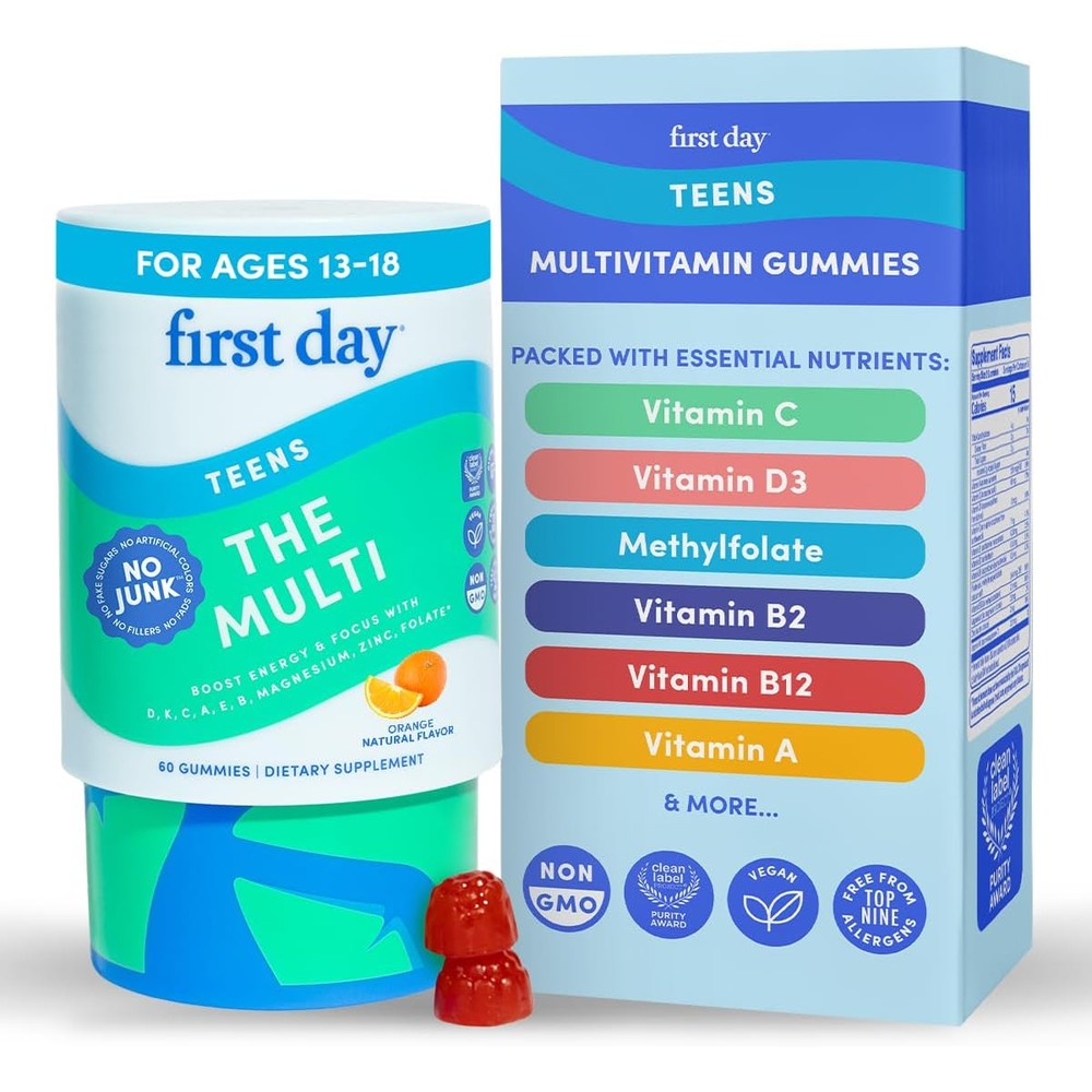 FIRST DAY Teen Multivitamin Gummies 60 count front bottle view for teen health