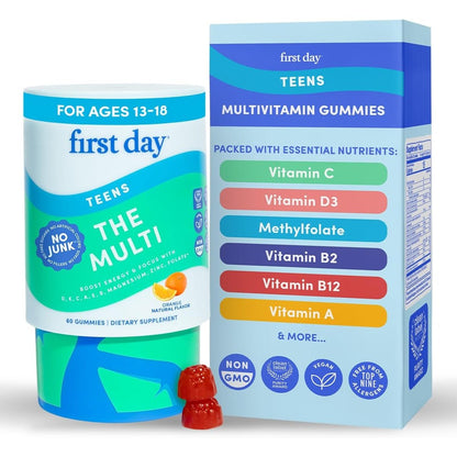 FIRST DAY Teen Multivitamin Gummies 60 count front bottle view for teen health