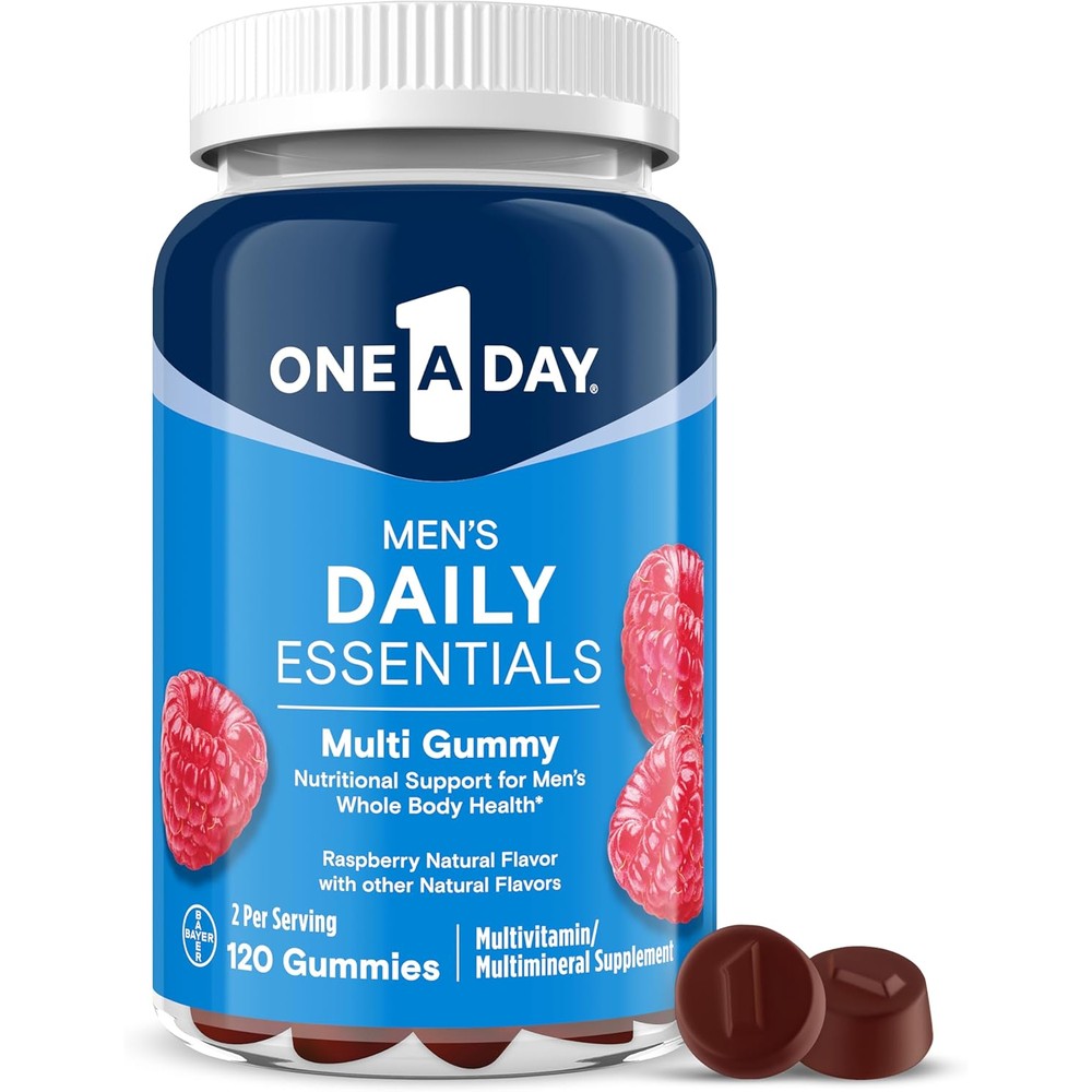 One A Day Men’s Daily Essentials Multivitamin Gummies front view bottle premium daily nutrition