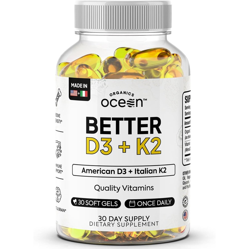Organics Ocean Better D3 Plus K2 organic bone supplement front view