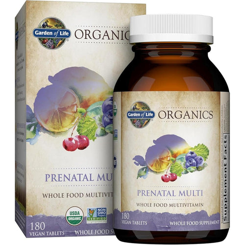 Garden of Life Organics Prenatal Multivitamin vegan 180 tablets organic folate iron B vitamins