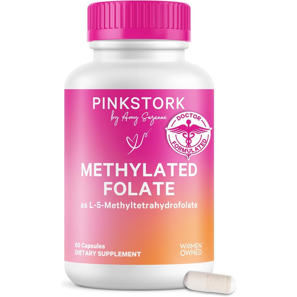 Pink Stork methyl folate front view bottle packaging