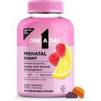 One A Day Women's Prenatal Multivitamin Gummies front view of pink bottle packaging