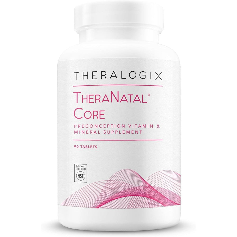 Theralogix TheraNatal Core preconception vitamin front bottle view with NSF certification seal