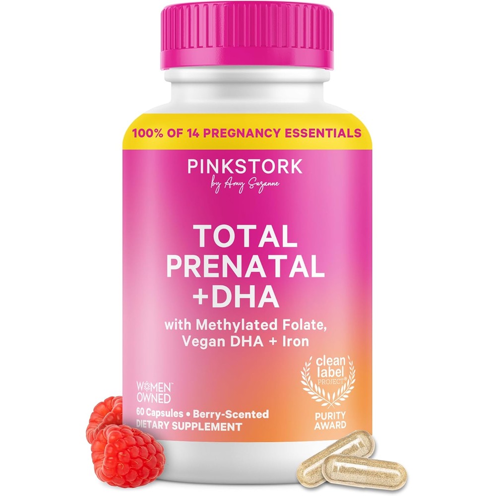 Pink Stork Total Prenatal Vitamins with DHA front packaging view