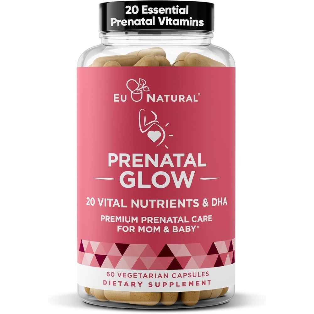 Eu Natural Glow Prenatal Vitamins front view bottle packaging