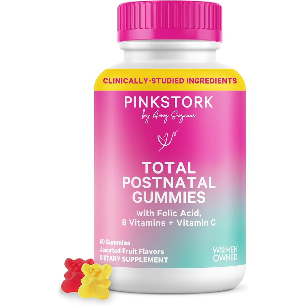 Pink Stork Total Postnatal Multivitamin Gummies bottle front view