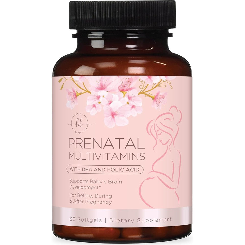 Hello Lovely prenatal vitamins front view bottle packaging