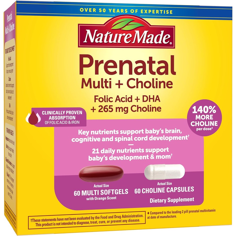 Nature Made Prenatal Vitamin Softgels And Choline Capsules front view