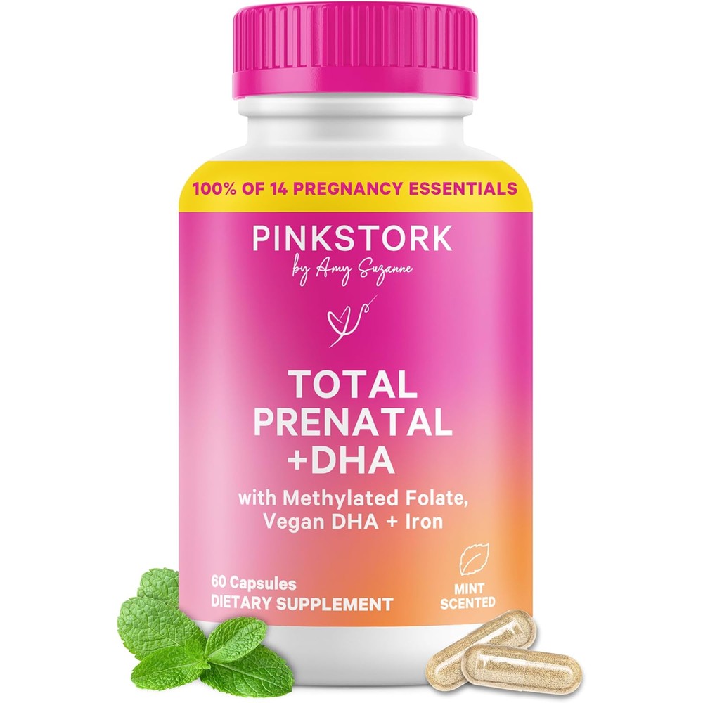 Pink Stork Total Prenatal Vitamins bottle front view nutritional supplement