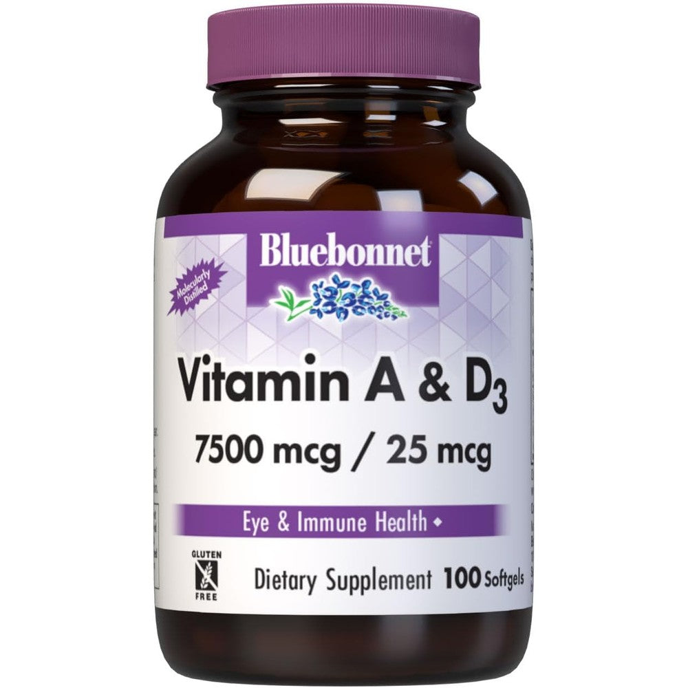 Bluebonnet Nutrition Vitamin A And D3 front view bottle packaging