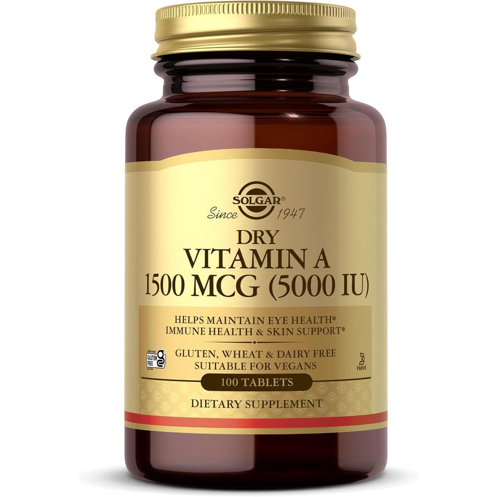 Solgar Dry Vitamin A 5000 IU 100 Tablets front view