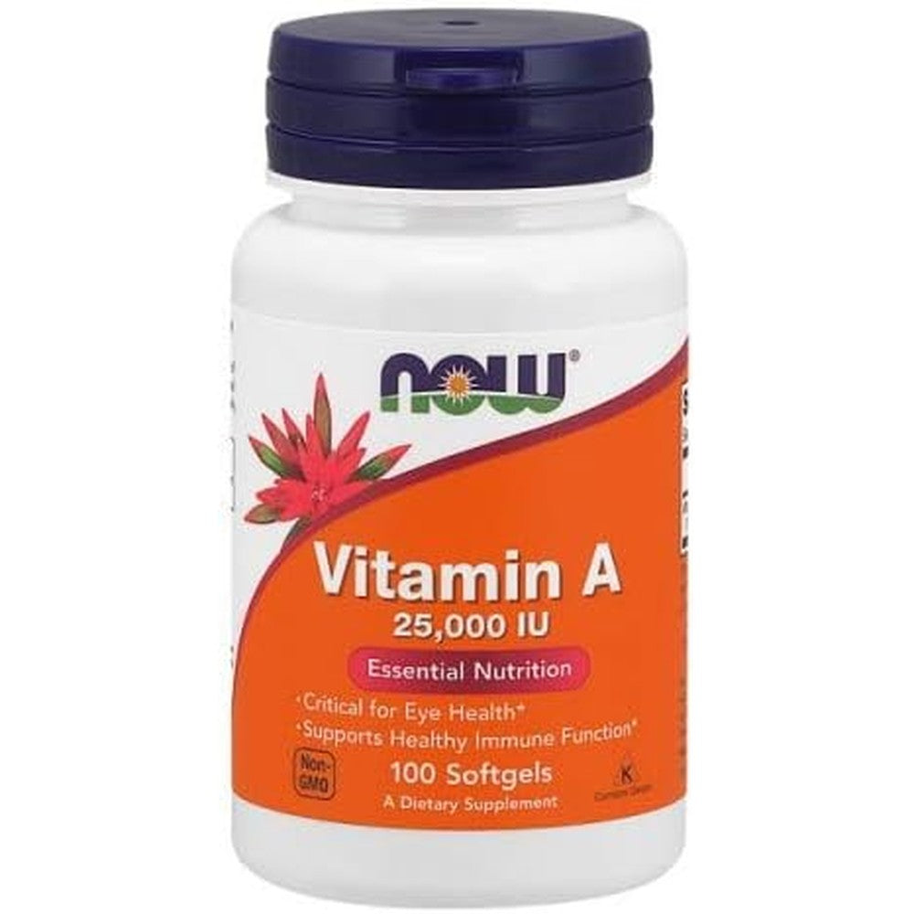 Now Foods Vitamin A 25000 IU softgels bottle front view for eye health