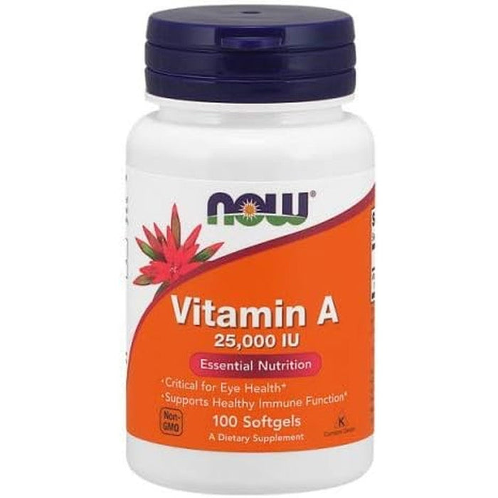 Now Foods Vitamin A 25000 IU softgels front view bottle supplement